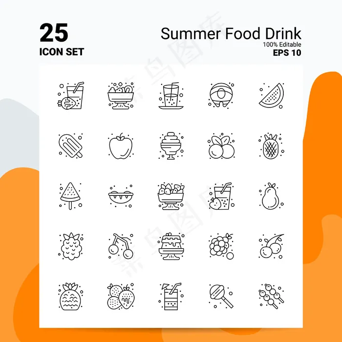25夏季餐饮图标集商业标志概念创意线图标eps,ai矢量模版下载
