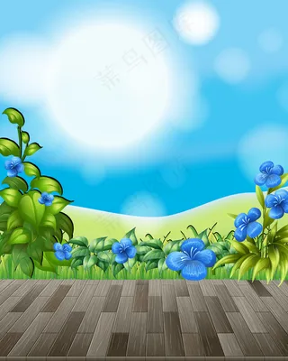 与花田和绿草的自然背景