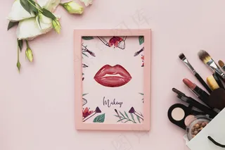 桌面框架和化妆品