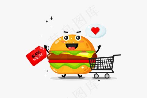可爱的汉堡吉祥物，黑色星期五折扣