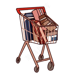 手绘卡通双十一装满快递的购物车