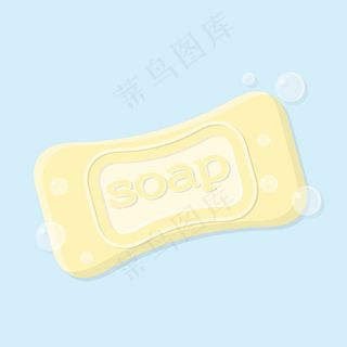 一块固体肥皂条的插图，上面有气泡黄色固体肥皂，上面有铭文