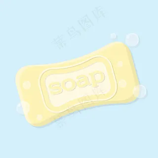 一块固体肥皂条的插图，上面有气泡黄色固体肥皂，上面有铭文