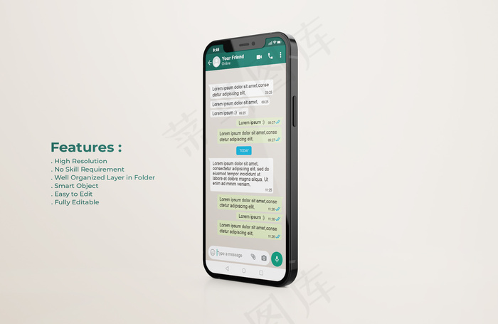 手机模型样机上的Whatsapp接口模板psd模版下载