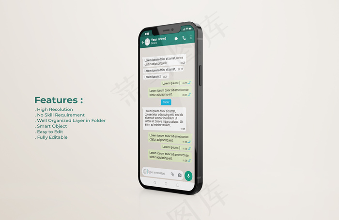 手机模型样机上的Whatsapp接口模板