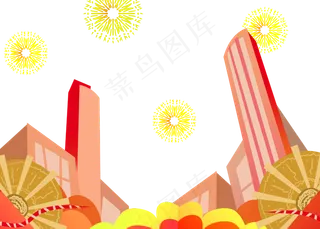 新年城市烟花底边