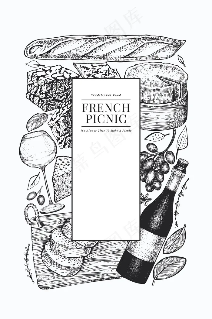 法国食品插图设计模板。eps,ai矢量模版下载