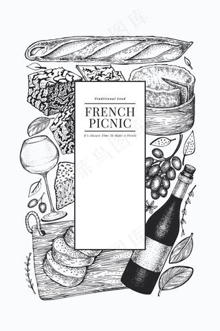 法国食品插图设计模板。