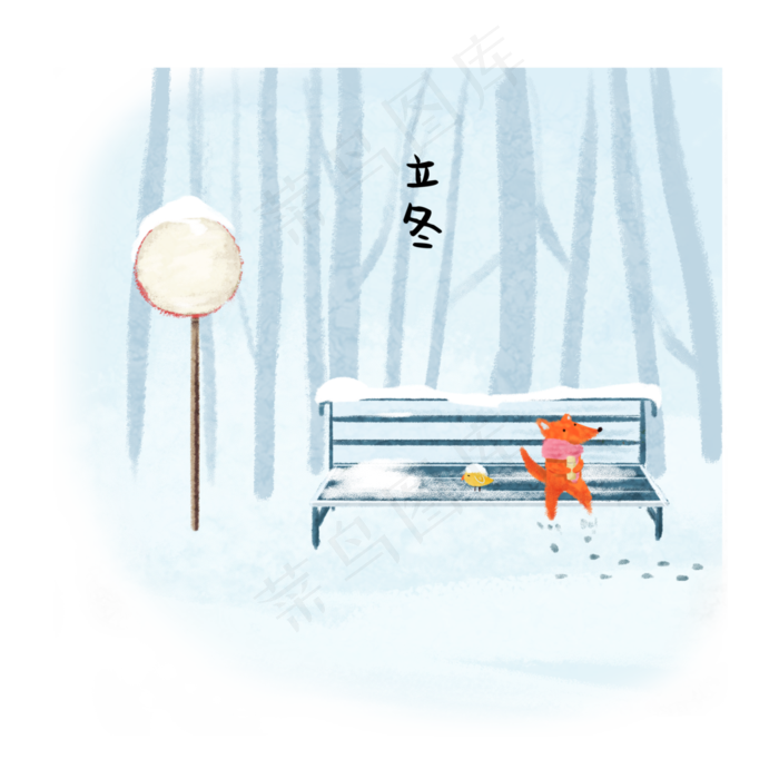 立冬公园长椅下雪可爱狐狸节气(1125X2436(DPI:72))psd模版下载