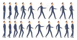 行走动画。商业人物二维动画关键帧游戏卡通精灵吉祥物。