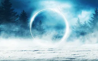 夜晚黑暗的冬季森林背景