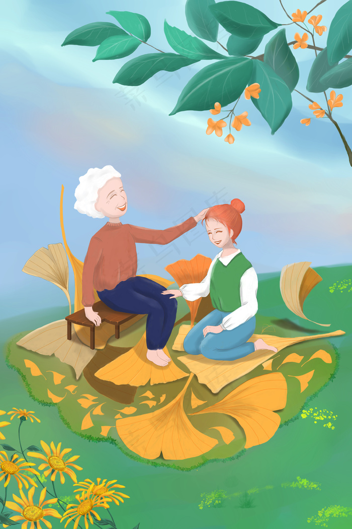 重阳节祖孙悠闲时光(3545X5315(DPI:300))psd模版下载