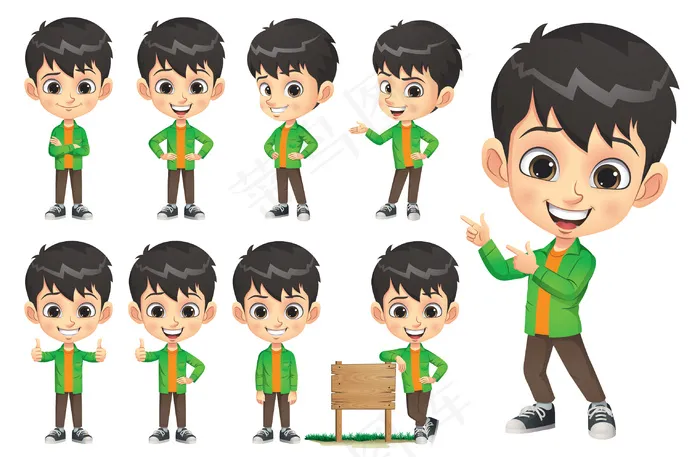 小男孩角色集eps,ai矢量模版下载