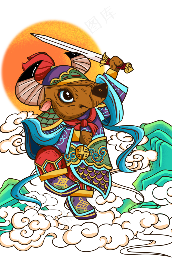 2021红色牛年新年中国风喜庆门神