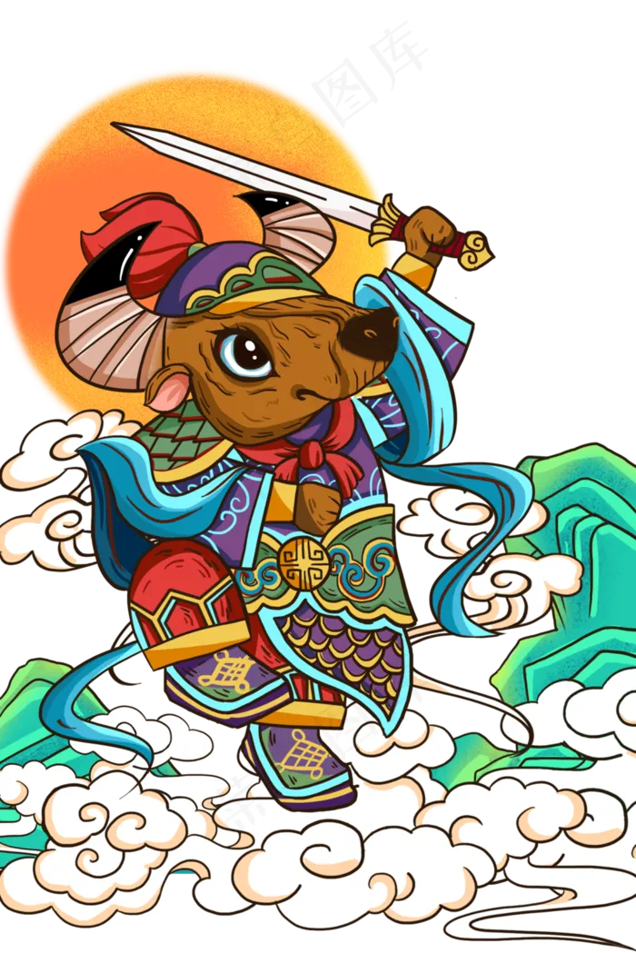 2021红色牛年新年中国风喜庆门神(3545X5315(DPI:300))psd模版下载