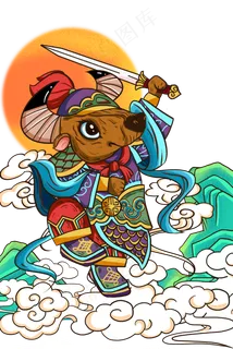 2021红色牛年新年中国风喜庆门神