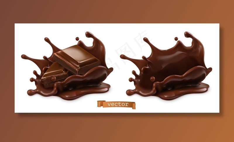 一块巧克力和巧克力酱。三维真实食物对象