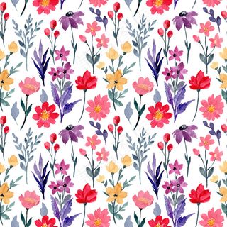 多彩野花水彩无缝图案