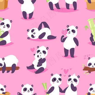 熊猫熊猫或中国熊与竹子相爱玩耍或睡觉大熊猫读本或吃冰淇淋的背景插图集