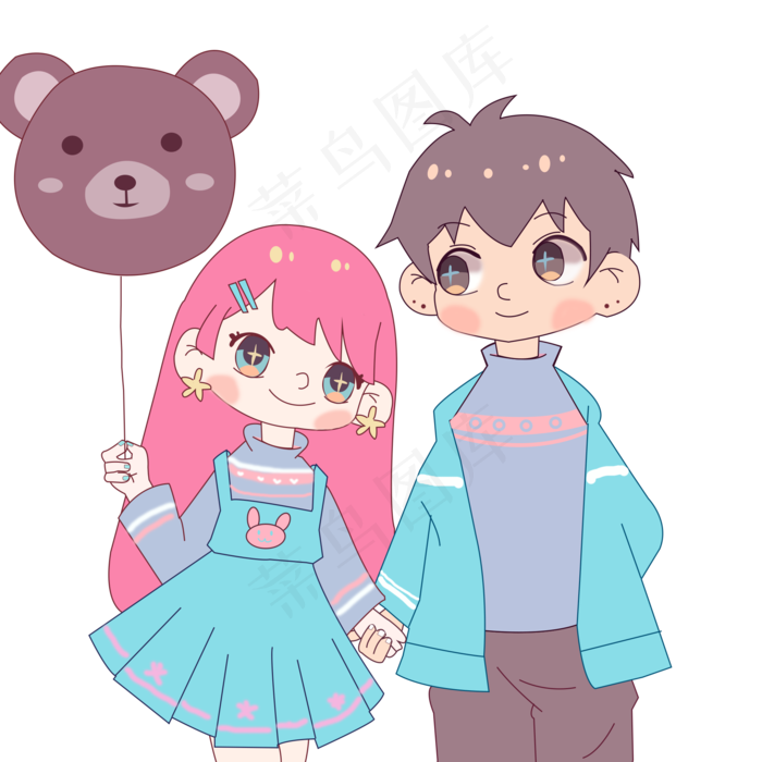 七夕情人节情侣穿情侣装插画PNG