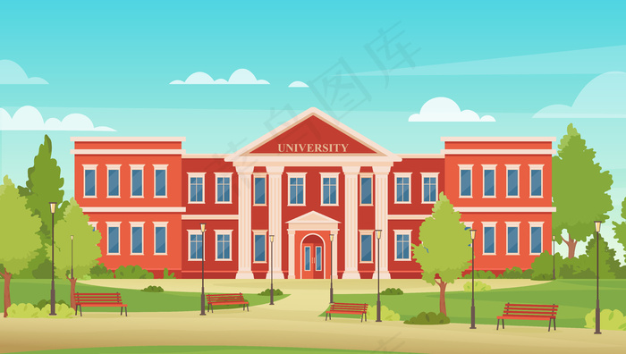 动漫学院城市景观与大学生书院、大学建筑背景eps,ai矢量模版下载