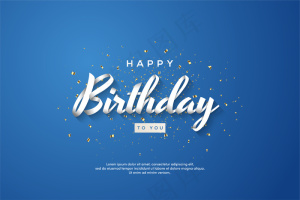 生日快乐背景，蓝色背景上有3d白色文字。