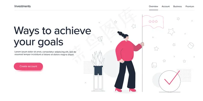 年轻女子举旗实现目标理念eps,ai矢量模版下载