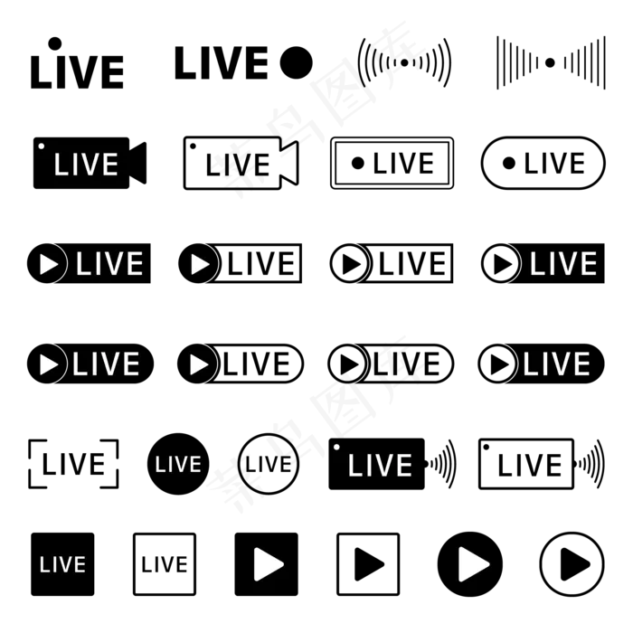 黑色直播图标(2000*2000px 300 dpi )ai矢量模版下载