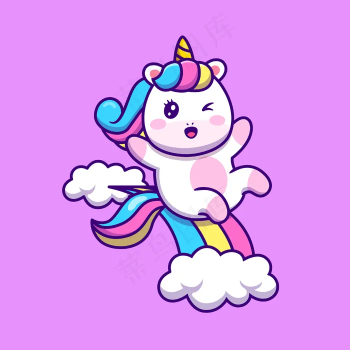 可爱的独角兽彩虹卡通矢量图滑动。动物幻想概念隔离载体。平面卡通风格eps,ai矢量模版下载