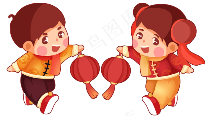 新年新春元旦奔跑童男童女