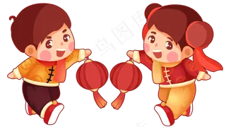 新年新春元旦奔跑童男童女