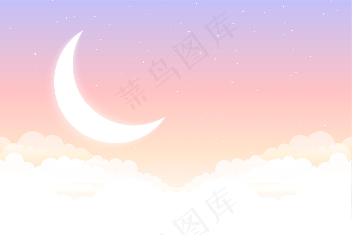 梦幻童话月亮星星云彩美丽的背景eps,ai矢量模版下载