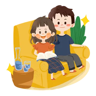 七夕卡通情侣一起看书PNG素材