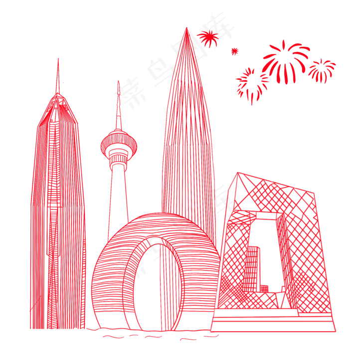 国庆氛围地标建筑群(2000X2000(DPI:300))psd模版下载