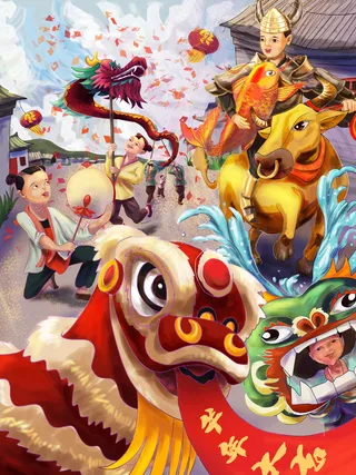 牛年插画 牛年海报 新春海报