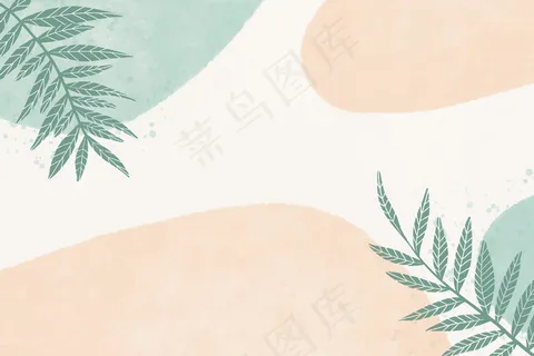 手绘水彩背景与污渍和树叶