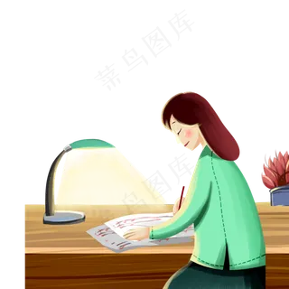 卡通老师在写作业