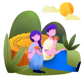 吃月饼赏月情侣