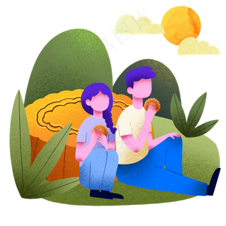 吃月饼赏月情侣