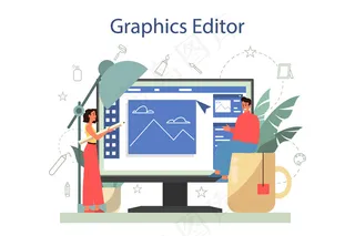 图形，插画在线服务或平台。书籍、网站和广告的艺术家绘画。在线图形编辑器。