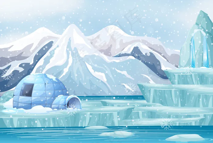 雪山雪屋场景eps,ai矢量模版下载