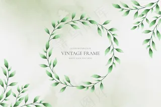 复古框架，以水彩叶为背景