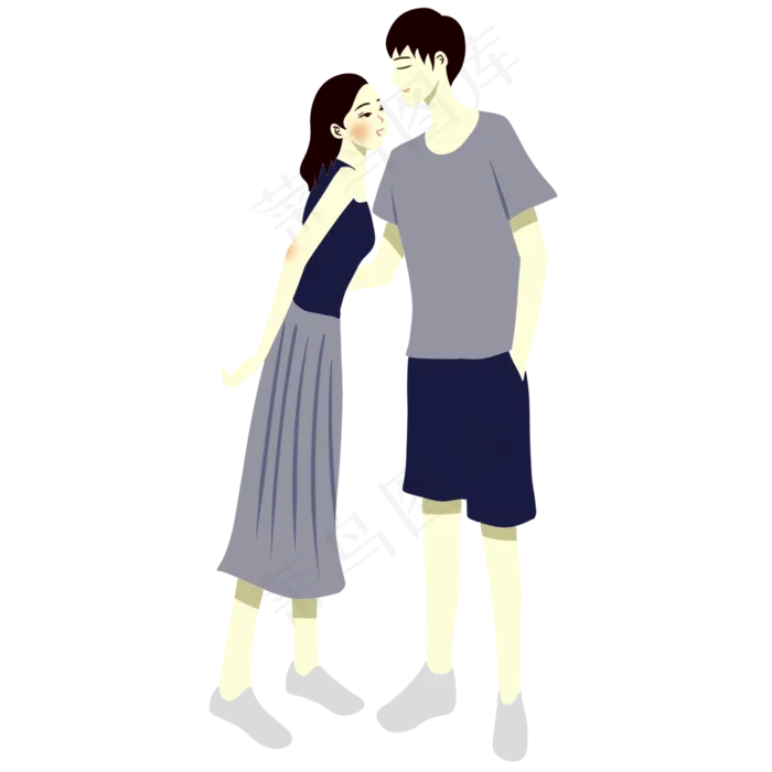 手绘矢量情人节七夕节牵手情侣(3000X3000(DPI:762))psd模版下载