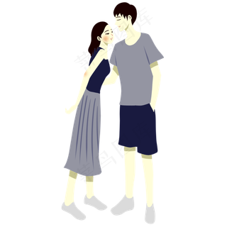 手绘矢量情人节七夕节牵手情侣