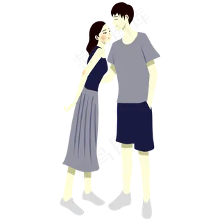 手绘矢量情人节七夕节牵手情侣