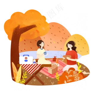 少女秋日野炊野餐出行郊游享受美