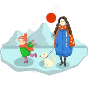 立冬卡通手绘风遛狗