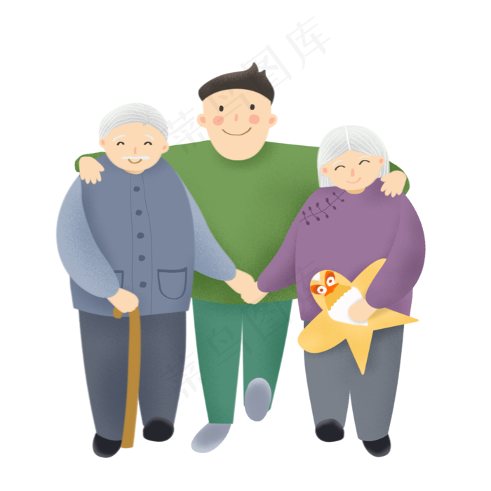 彩绘温馨重阳节一家三口人物设计