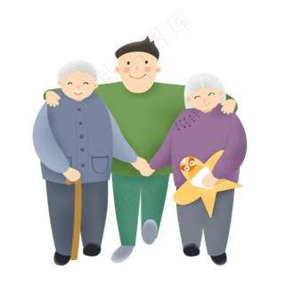彩绘温馨重阳节一家三口人物设计