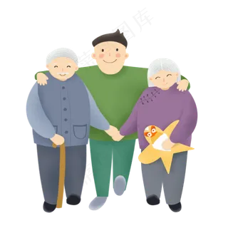 彩绘温馨重阳节一家三口人物设计